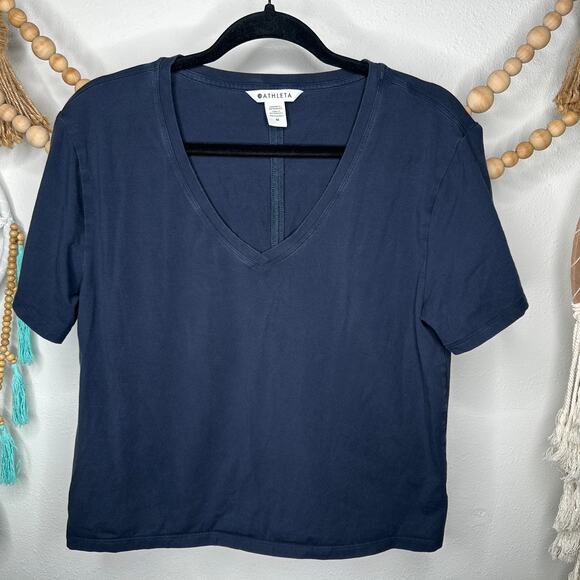 Athleta Navy Blue V Neck Crop t - Picture 1 of 3